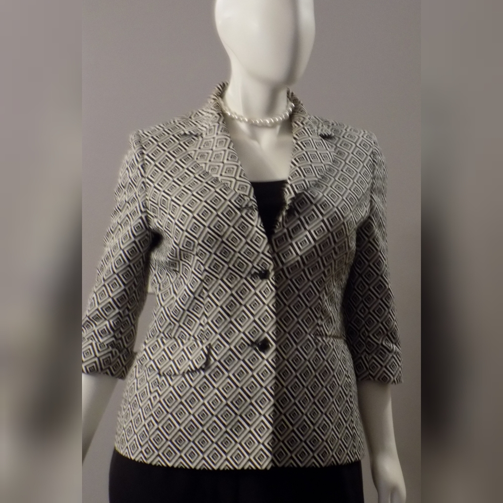 Kasper Black and White Geometrical Suit Jacket